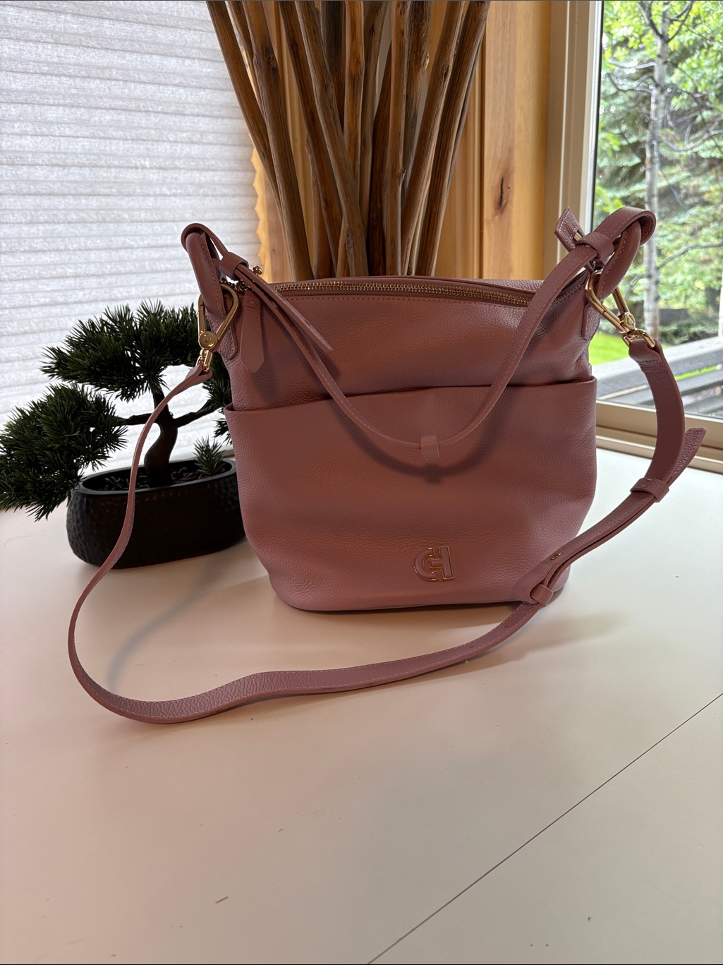 Cole Hann Blush Pink Pebbled Leather Shoulder Bag Nwot